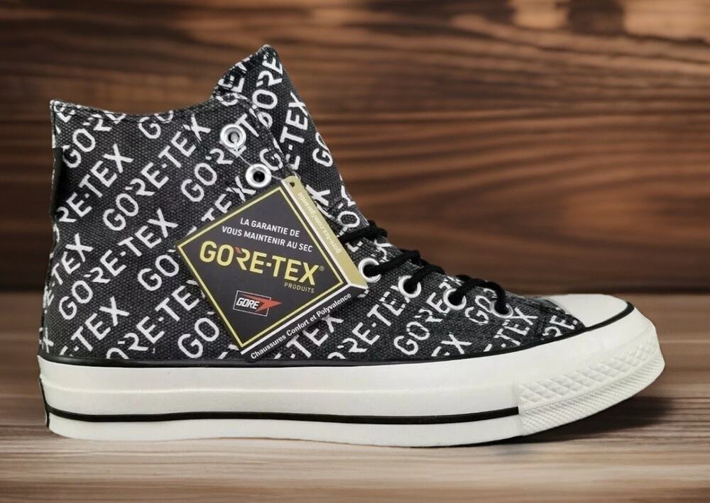 Converse Chuck Black Canvas GoreTex Off White Print Shoes Rare Mens Size 10 NEW